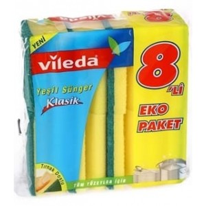 Vileda Yeşil Oluklu Sünger Ekonomik Paket 8'li