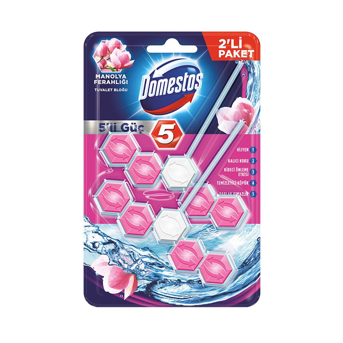 Domestos 5'li Güç Tuvalet Bloğu Manolya Ferahlığı 110 Gr 