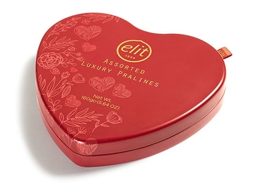 Elit Çikolata Luxury Pralines Çikolata Metal Kalp Kutu 160 Gr