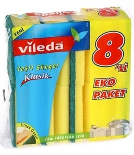 Vileda Yeşil Oluklu Sünger Ekonomik Paket 8'li